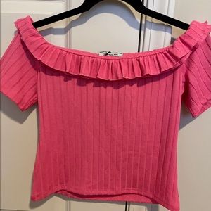 Zara Trafaluc Off Shoulder Short Sleeve Knit Top